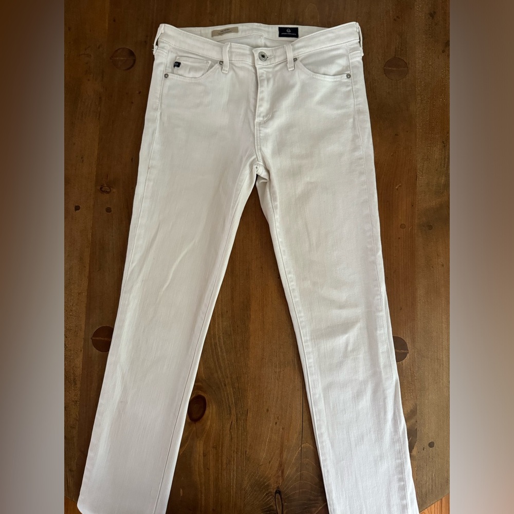 AG The Prima Mid Rise Cigarette White Skinny Jeans 27R